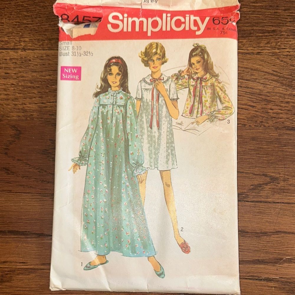 Vtg 1969 Simplicity 8457 Misses & Womens Nightgown & Bed Jacket Sewing‎ Pattern
